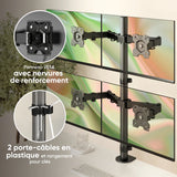 D421E Noir, Support de bureau pour quatre écrans de 13" à 32", 8 kg max chacun