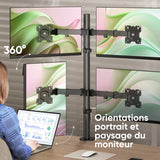 D421E Noir, Support de bureau pour quatre écrans de 13" à 32", 8 kg max chacun