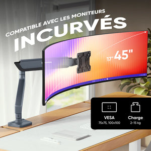 G95 Support de bureau ONKRON pour moniteur 17"-45", inclinable et pivotant, avec rotation