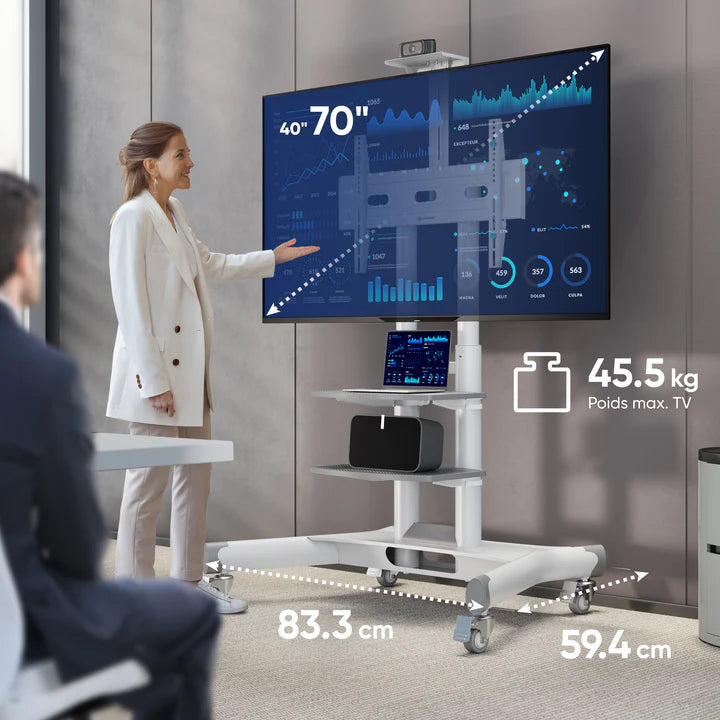 TS1552 WHT Support TV sur pied à roulettes pour des téléviseurs de 40 à 70 pouces Blanc