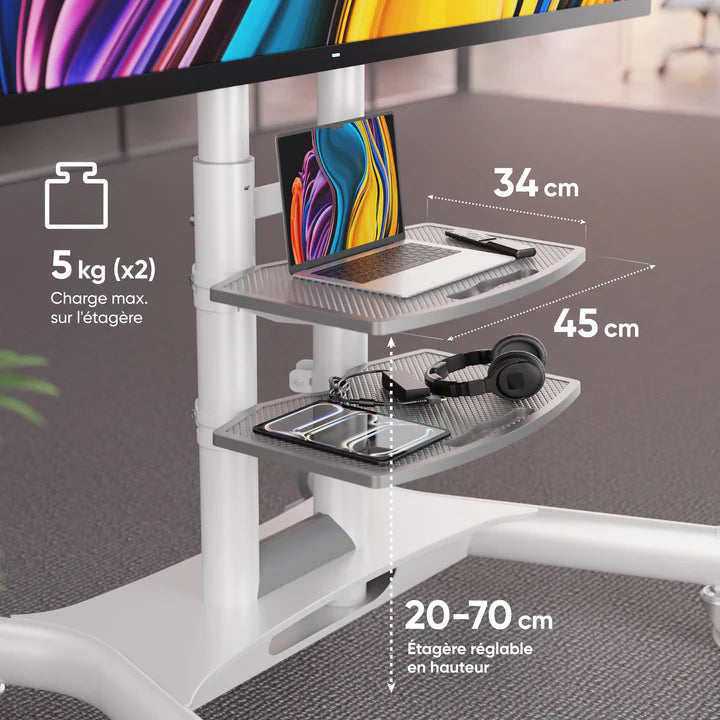 TS1552 WHT Support TV sur pied à roulettes pour des téléviseurs de 40 à 70 pouces Blanc