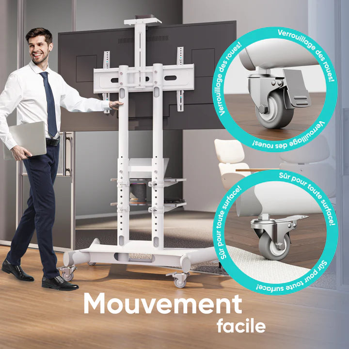 TS1552 WHT Support TV sur pied à roulettes pour des téléviseurs de 40 à 70 pouces Blanc