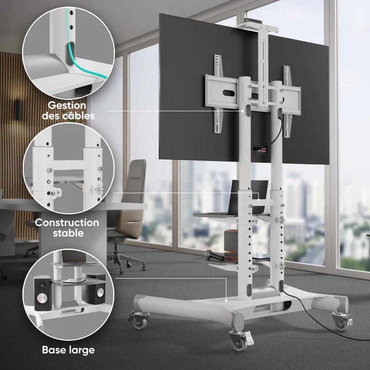 TS1552 WHT Support TV sur pied à roulettes pour des téléviseurs de 40 à 70 pouces Blanc