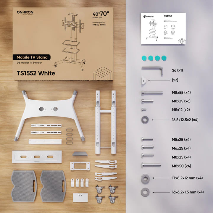 TS1552 WHT Support TV sur pied à roulettes pour des téléviseurs de 40 à 70 pouces Blanc