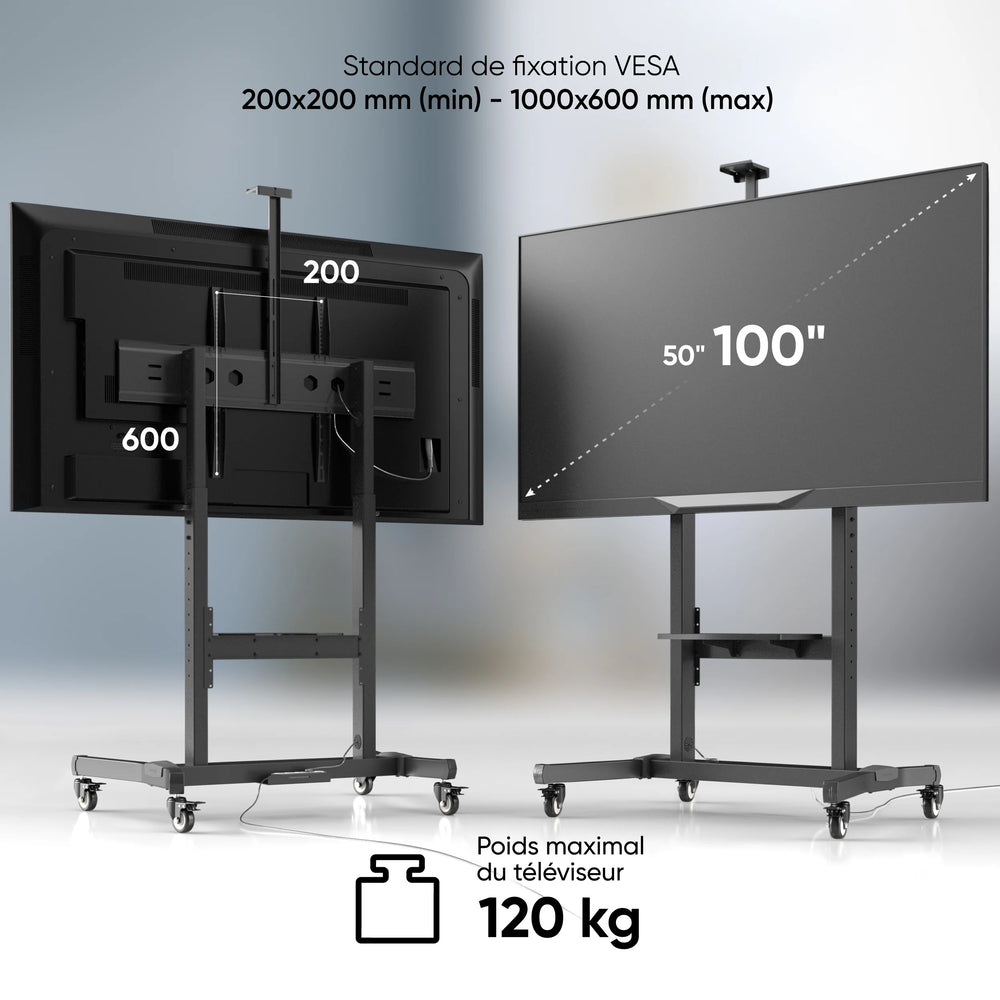 Support TV mobile ONKRON pour 50"-100", inclinable, noir TS1991