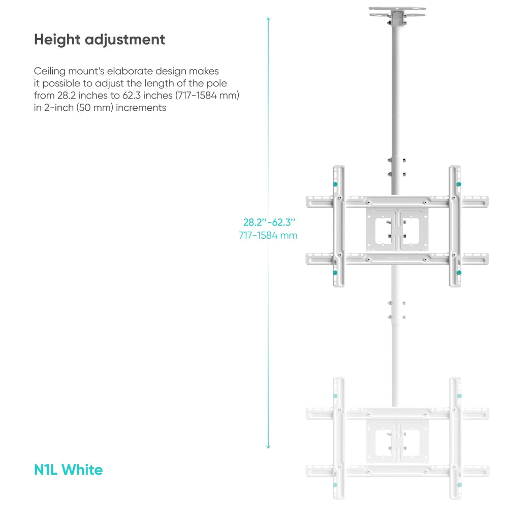 N1L blanc Support TV de Plafond pour écran de 32 à 80 Pouces